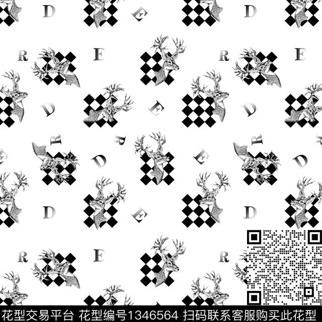 几何黑底花卉动物头传统印花华亿平台下载（图片编号: 1346564） - 瓦栏（Walan）