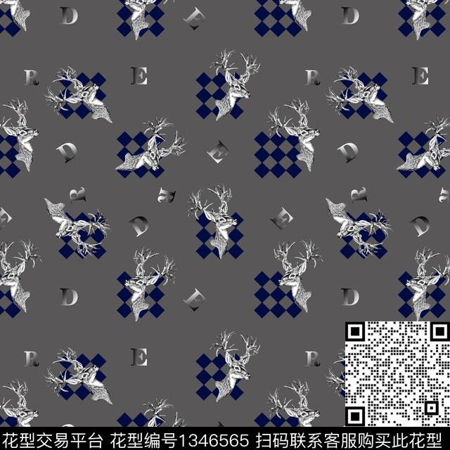 几何黑底花卉动物头传统印花华亿平台下载（图片编号: 1346565） - 瓦栏（Walan）