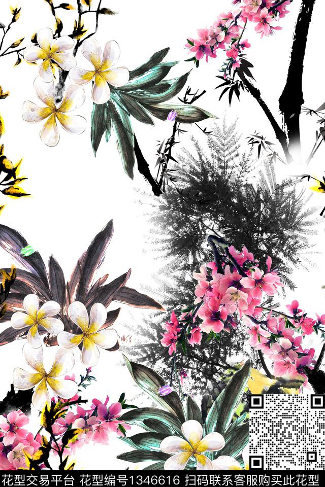 连衣裙绿植树叶民族风数码印花华亿平台下载（图片编号: 1346616） - 瓦栏（Walan）