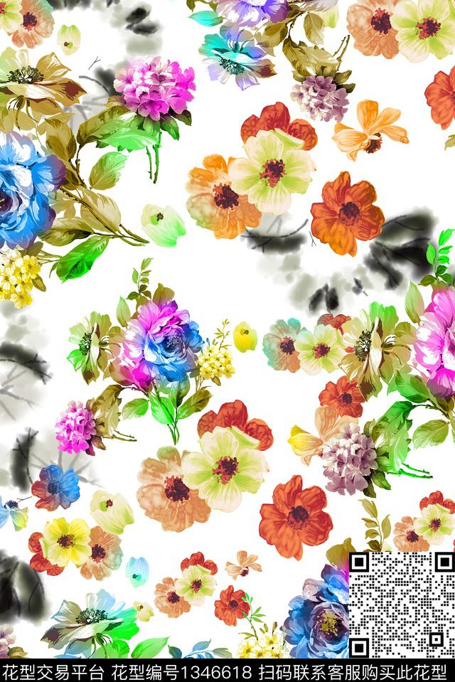 连衣裙绿植树叶花卉数码印花华亿平台下载（图片编号: 1346618） - 瓦栏（Walan）