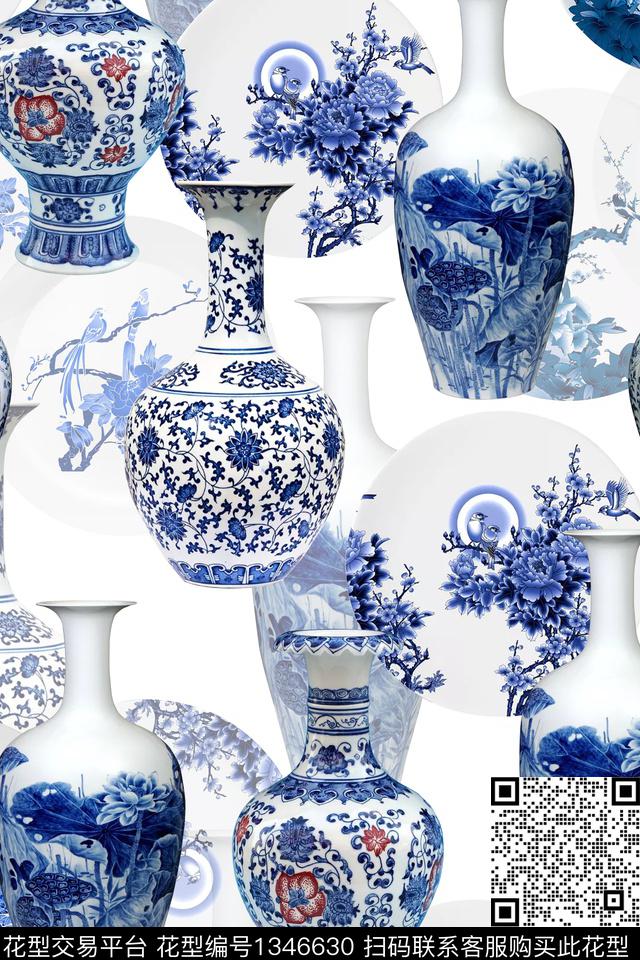 青花瓷大牌风年轻女性数码印花华亿平台下载（图片编号: 1346630） - 瓦栏（Walan）