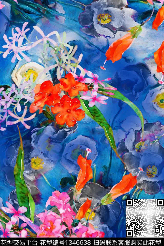 花卉大牌风香云纱数码印花华亿平台下载（图片编号: 1346638） - 瓦栏（Walan）