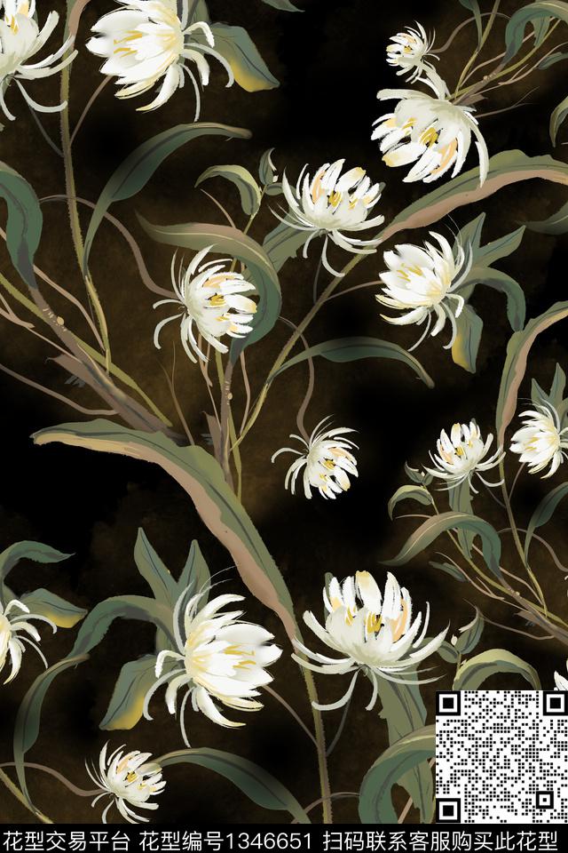 花卉大牌风旗袍数码印花华亿平台下载（图片编号: 1346651） - 瓦栏（Walan）