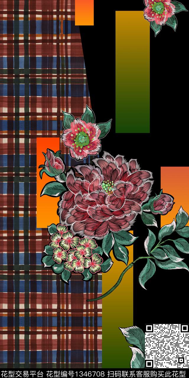 纹理花卉定位裁片数码印花华亿平台下载（图片编号: 1346708） - 瓦栏（Walan）