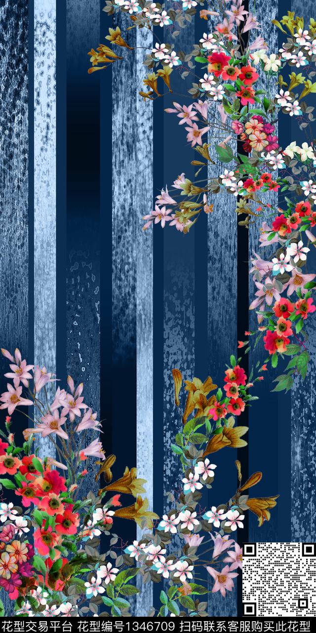 纹理花卉定位裁片数码印花华亿平台下载（图片编号: 1346709） - 瓦栏（Walan）