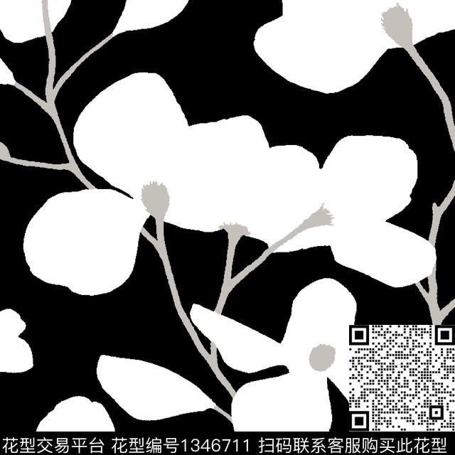 文艺黑底花卉大牌风传统印花华亿平台下载（图片编号: 1346711） - 瓦栏（Walan）