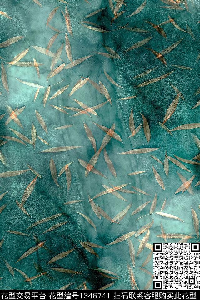 绿植树叶香云纱中国风数码印花华亿平台下载（图片编号: 1346741） - 瓦栏（Walan）