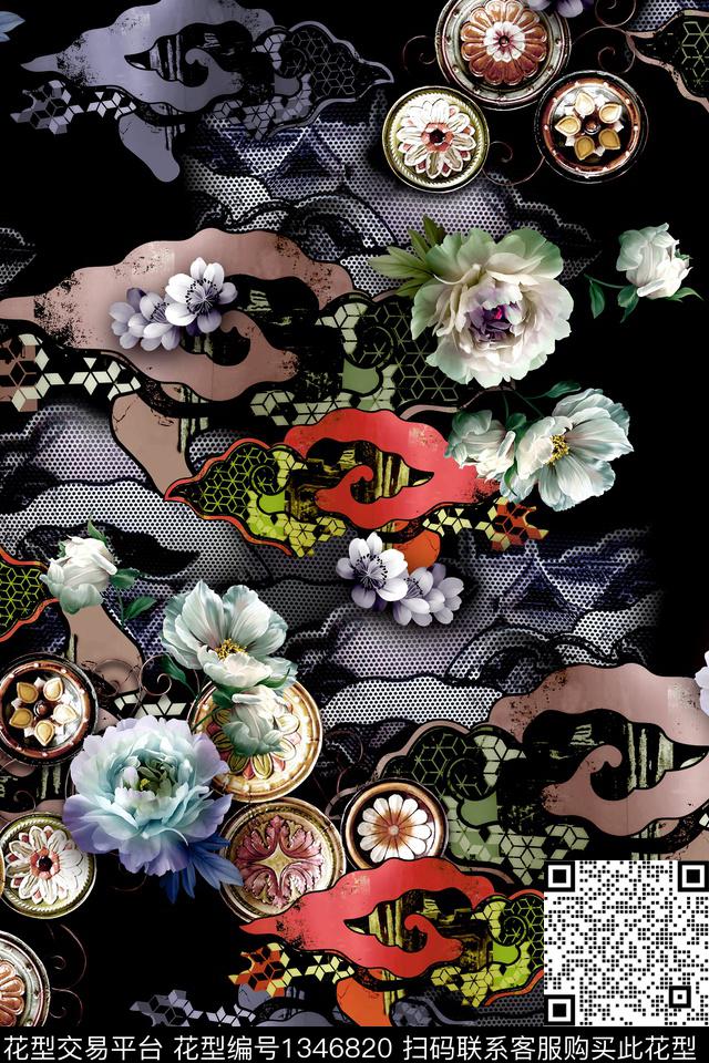 香云纱中国风真丝数码印花华亿平台下载（图片编号: 1346820） - 瓦栏（Walan）