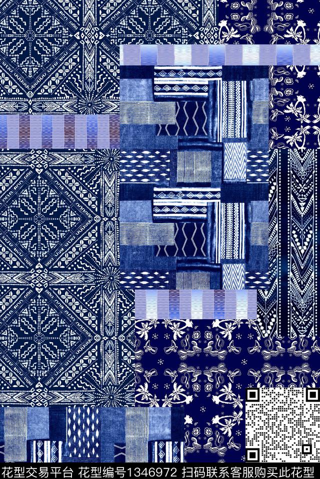 几何花卉条纹数码印花华亿平台下载（图片编号: 1346972） - 瓦栏（Walan）