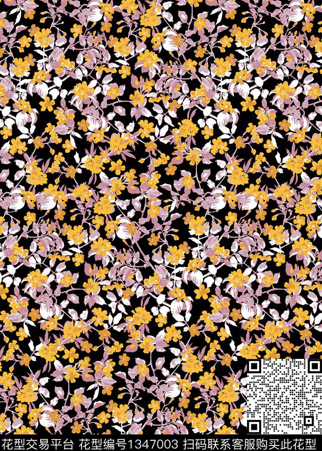 绿植树叶花卉小碎花传统印花华亿平台下载（图片编号: 1347003） - 瓦栏（Walan）