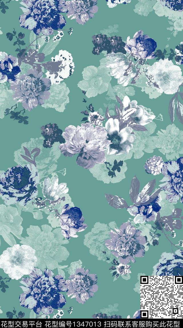 四叶草花卉传统印花华亿平台下载（图片编号: 1347013） - 瓦栏（Walan）