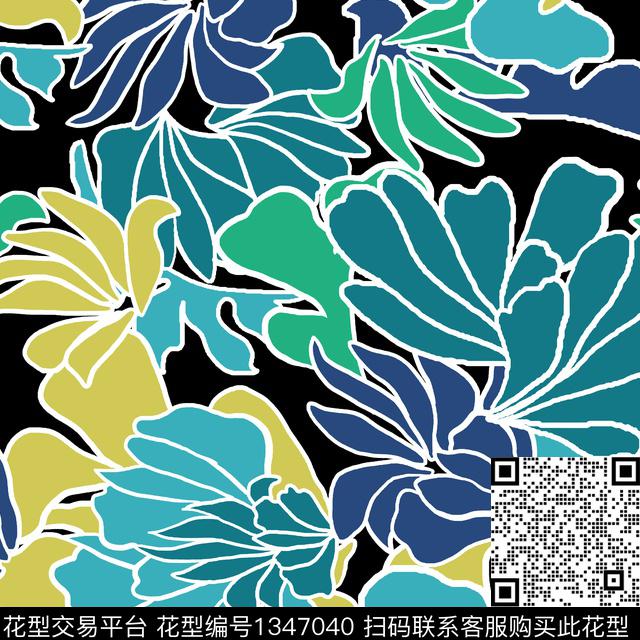 绿植树叶兰花传统印花华亿平台下载（图片编号: 1347040） - 瓦栏（Walan）