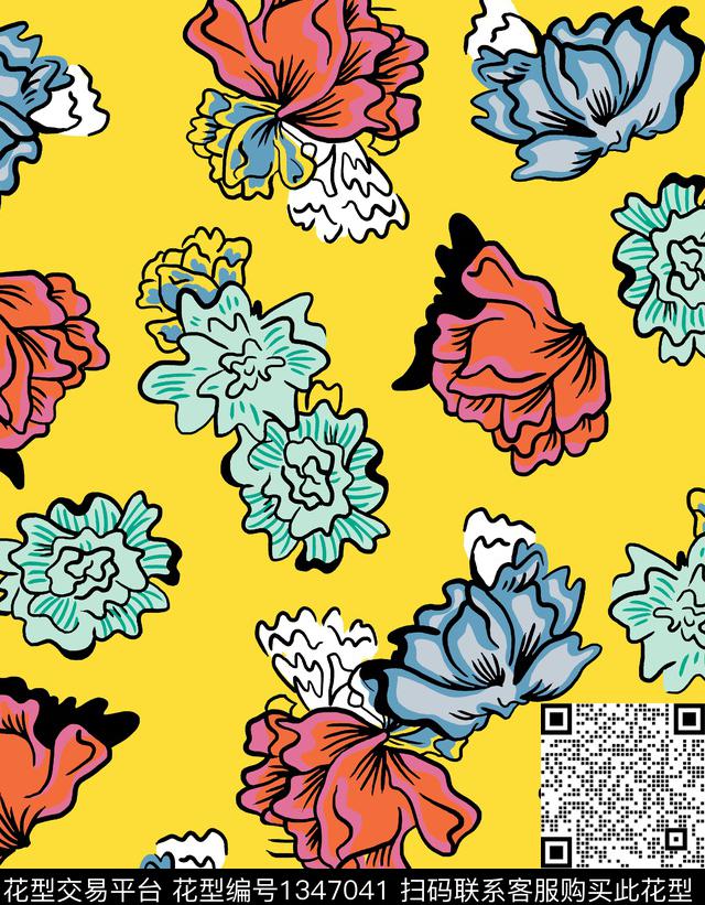 绿植树叶花卉兰花传统印花华亿平台下载（图片编号: 1347041） - 瓦栏（Walan）