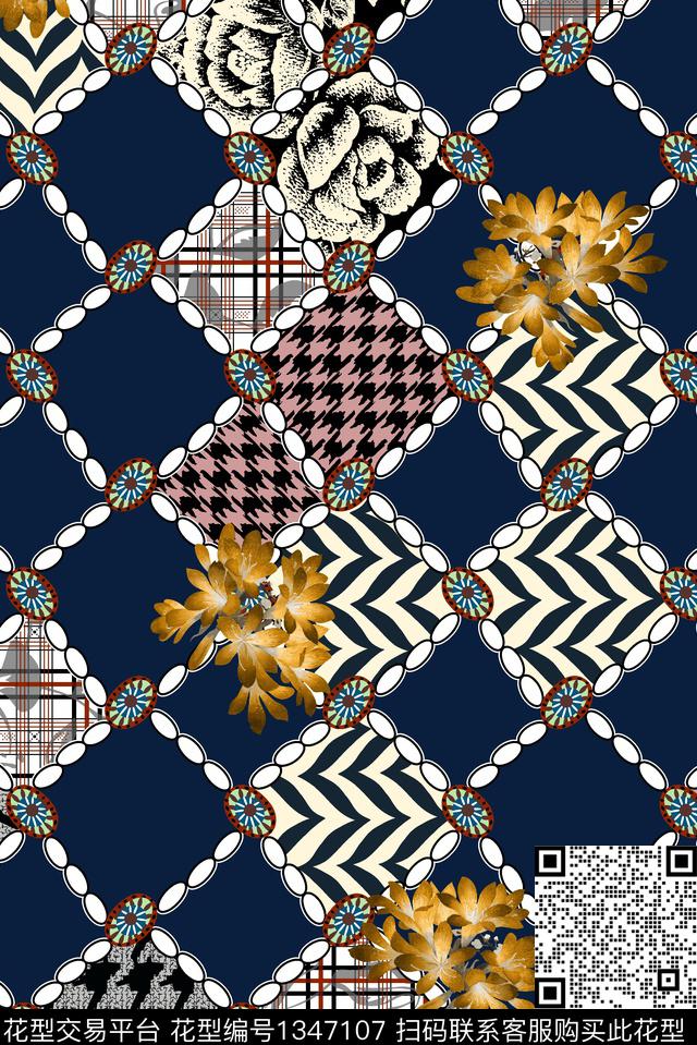 几何格子民族风数码印花华亿平台下载（图片编号: 1347107） - 瓦栏（Walan）