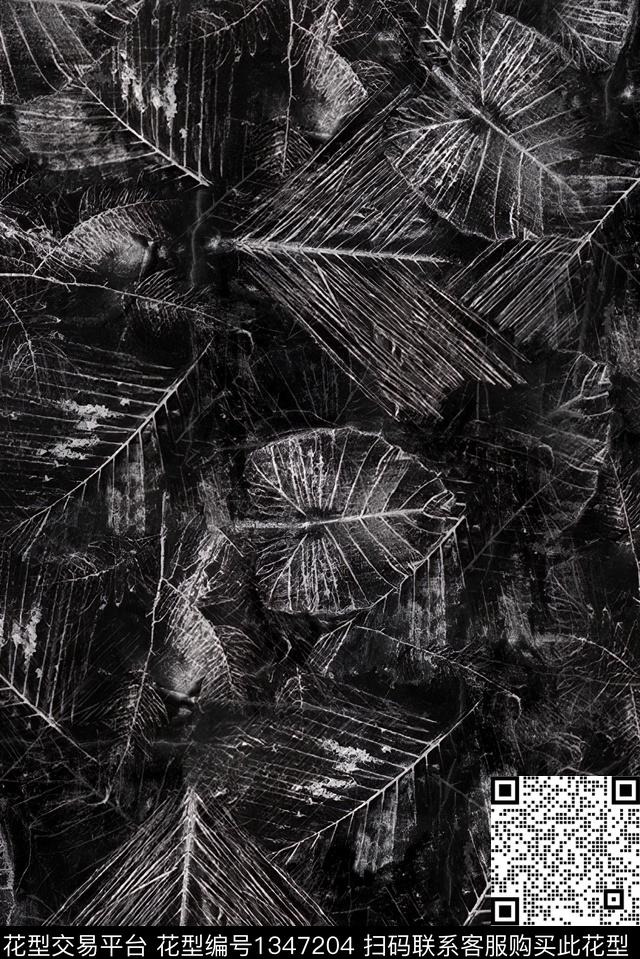 线条绿植树叶大牌风数码印花华亿平台下载（图片编号: 1347204） - 瓦栏（Walan）