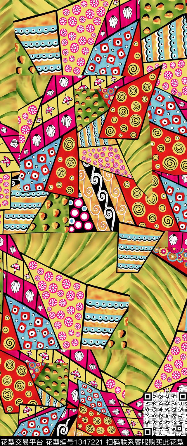 炫彩几何抽象数码印花华亿平台下载（图片编号: 1347221） - 瓦栏（Walan）