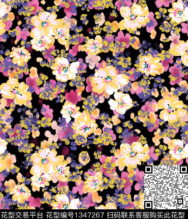 小碎花手绘花卉数码印花华亿平台下载（图片编号: 1347267） - 瓦栏（Walan）