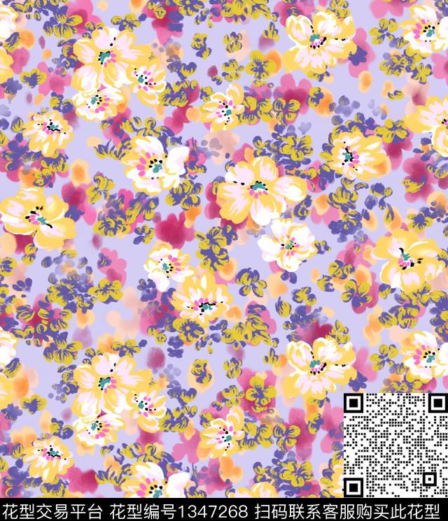 小碎花手绘花卉水彩花卉数码印花华亿平台下载（图片编号: 1347268） - 瓦栏（Walan）