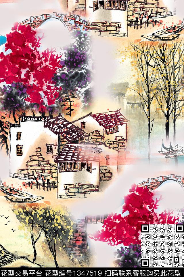 旗袍香云纱中国风数码印花华亿平台下载（图片编号: 1347519） - 瓦栏（Walan）