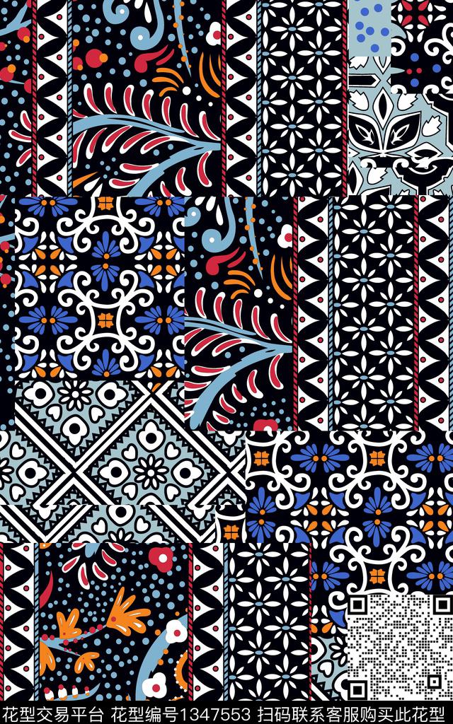 满版散花抽象混合拼接传统印花华亿平台下载（图片编号: 1347553） - 瓦栏（Walan）
