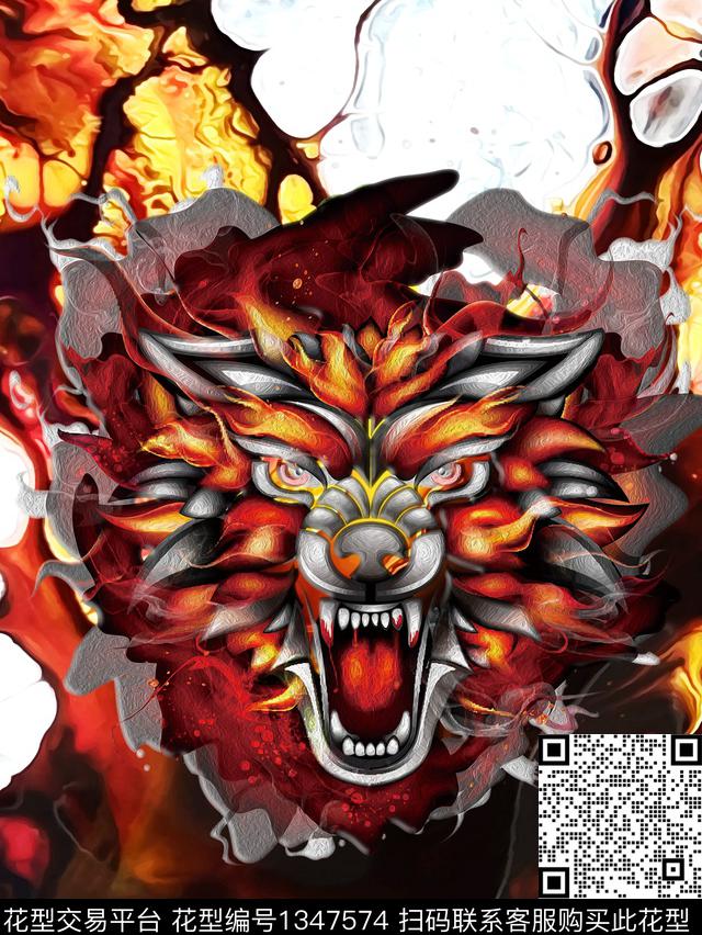 酷炫火凶猛狼头数码印花华亿平台下载（图片编号: 1347574） - 瓦栏（Walan）
