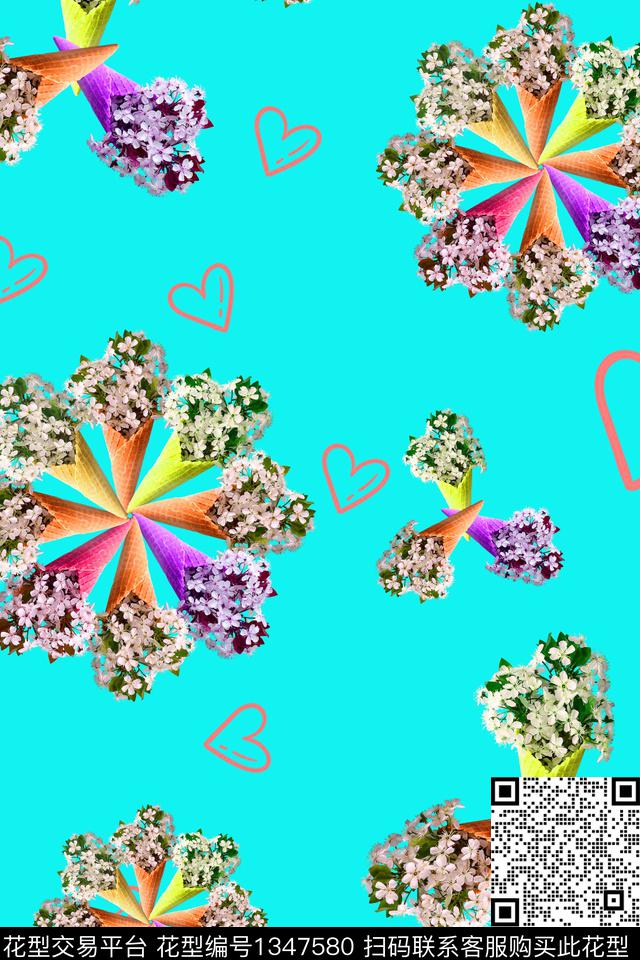 爱心花卉小清新数码印花华亿平台下载（图片编号: 1347580） - 瓦栏（Walan）