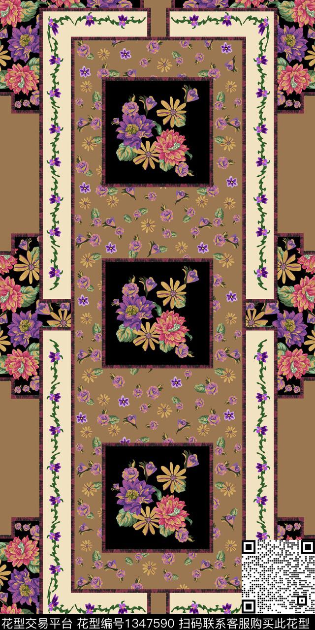 几何花卉大牌风数码印花华亿平台下载（图片编号: 1347590） - 瓦栏（Walan）