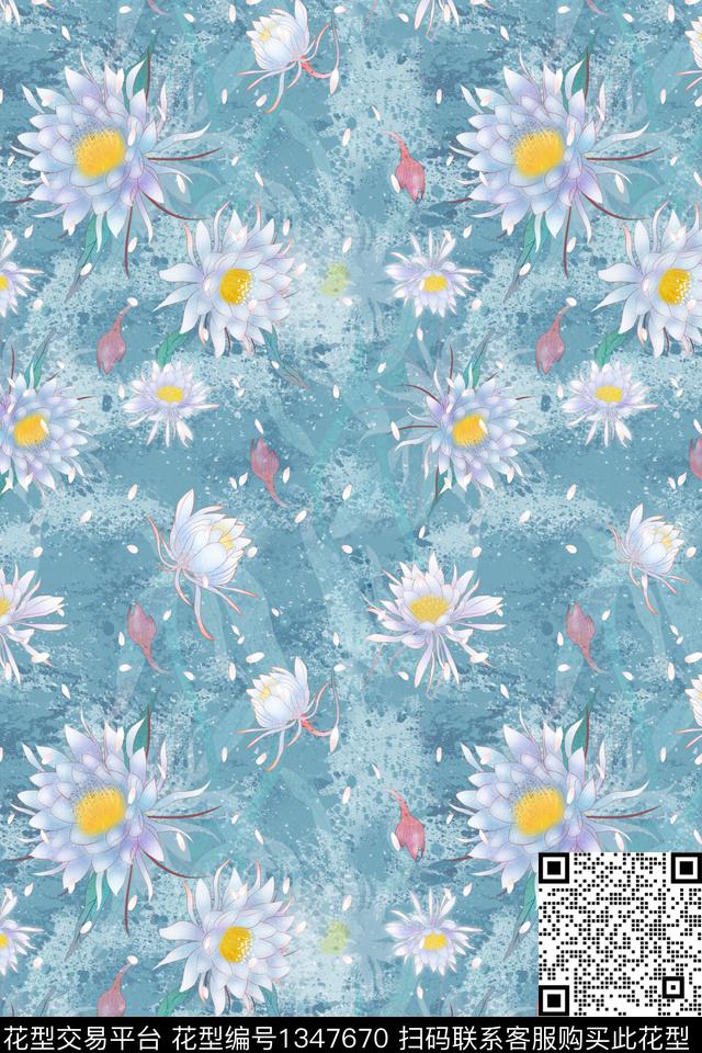 花卉朦胧底纹昙花数码印花华亿平台下载（图片编号: 1347670） - 瓦栏（Walan）