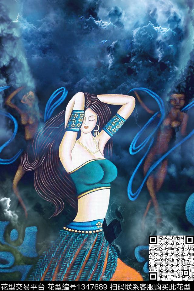 民族风闪电人物数码印花华亿平台下载（图片编号: 1347689） - 瓦栏（Walan）