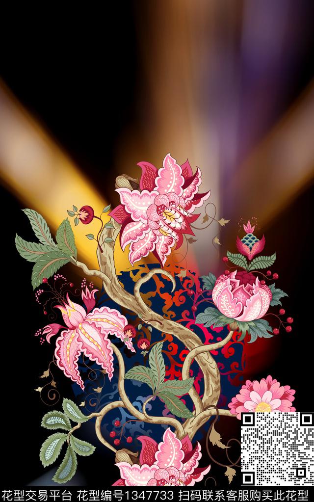 女装定位花定位花花卉数码印花华亿平台下载（图片编号: 1347733） - 瓦栏（Walan）