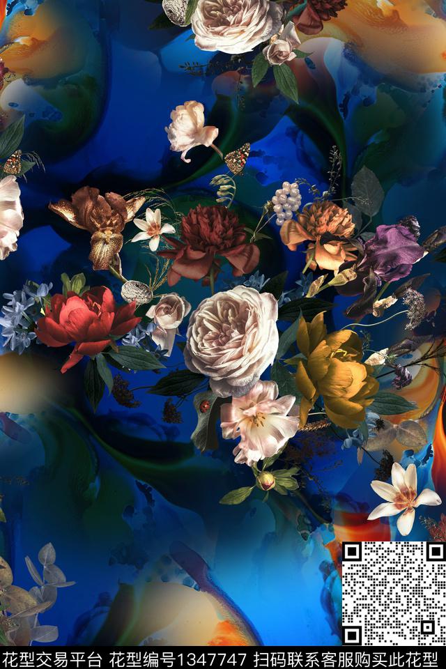 时尚花卉大牌风数码印花华亿平台下载（图片编号: 1347747） - 瓦栏（Walan）