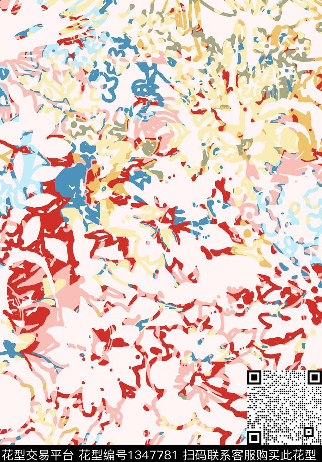 绿植树叶抽象花卉男装传统印花华亿平台下载（图片编号: 1347781） - 瓦栏（Walan）