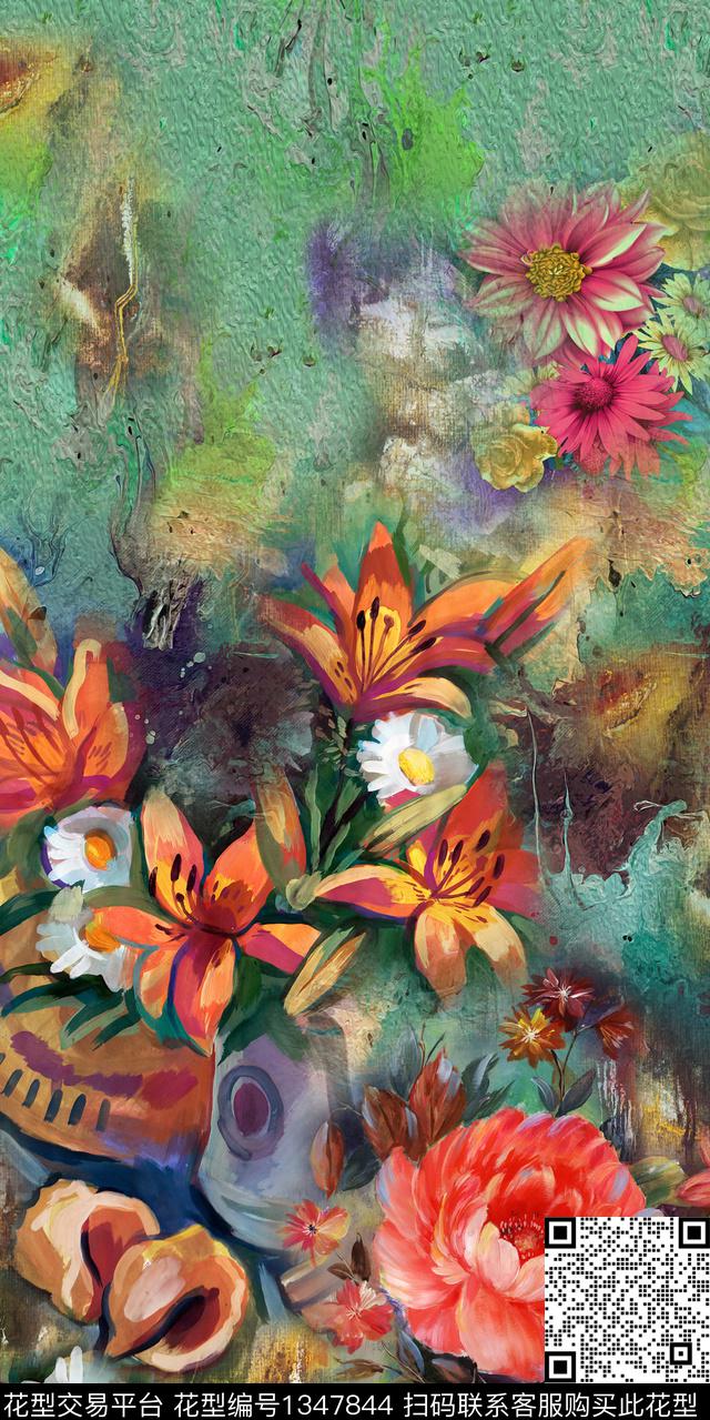 定位花花卉真丝数码印花华亿平台下载（图片编号: 1347844） - 瓦栏（Walan）