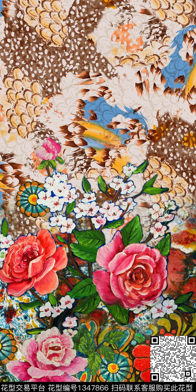 定位花花卉大牌风数码印花华亿平台下载（图片编号: 1347866） - 瓦栏（Walan）