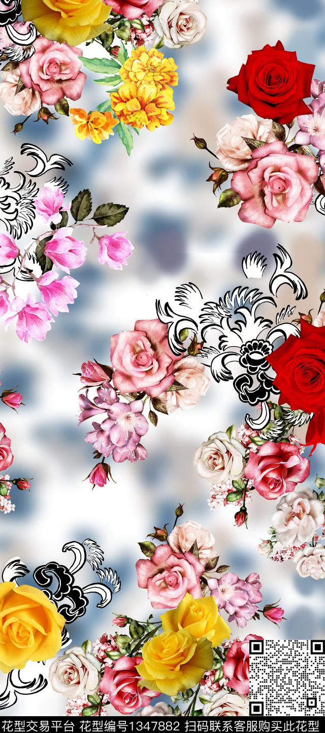 旗袍香云纱中国风数码印花华亿平台下载（图片编号: 1347882） - 瓦栏（Walan）