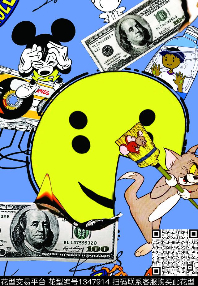 涂鸦卡通人物插画数码印花华亿平台下载（图片编号: 1347914） - 瓦栏（Walan）