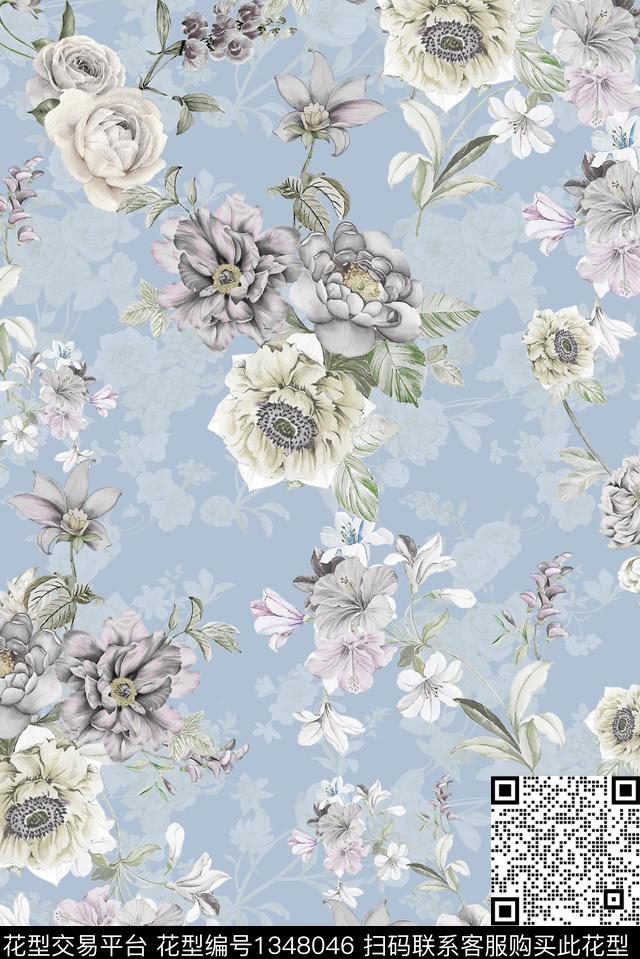 抽象花卉佩斯利大牌风数码印花华亿平台下载（图片编号: 1348046） - 瓦栏（Walan）