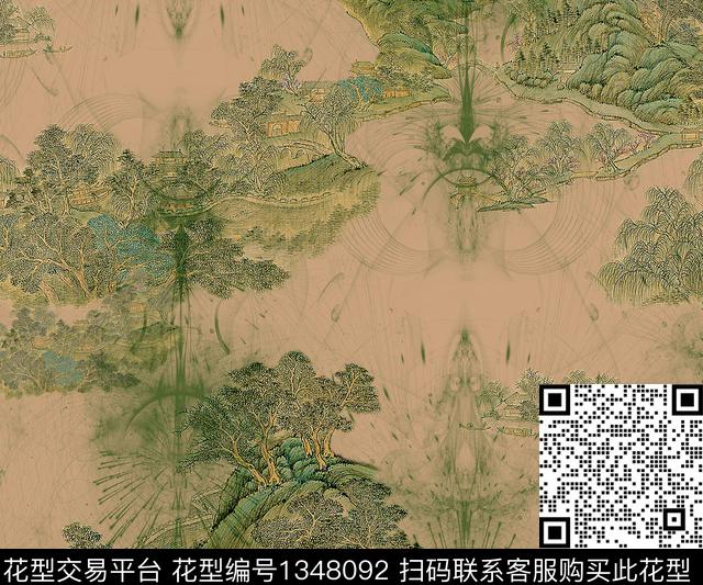 线条中国风古风数码印花华亿平台下载（图片编号: 1348092） - 瓦栏（Walan）