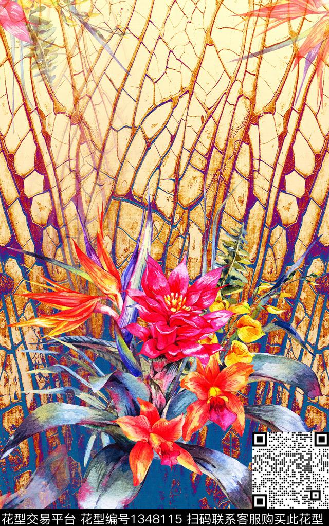 女装定位花定位花花卉数码印花华亿平台下载（图片编号: 1348115） - 瓦栏（Walan）