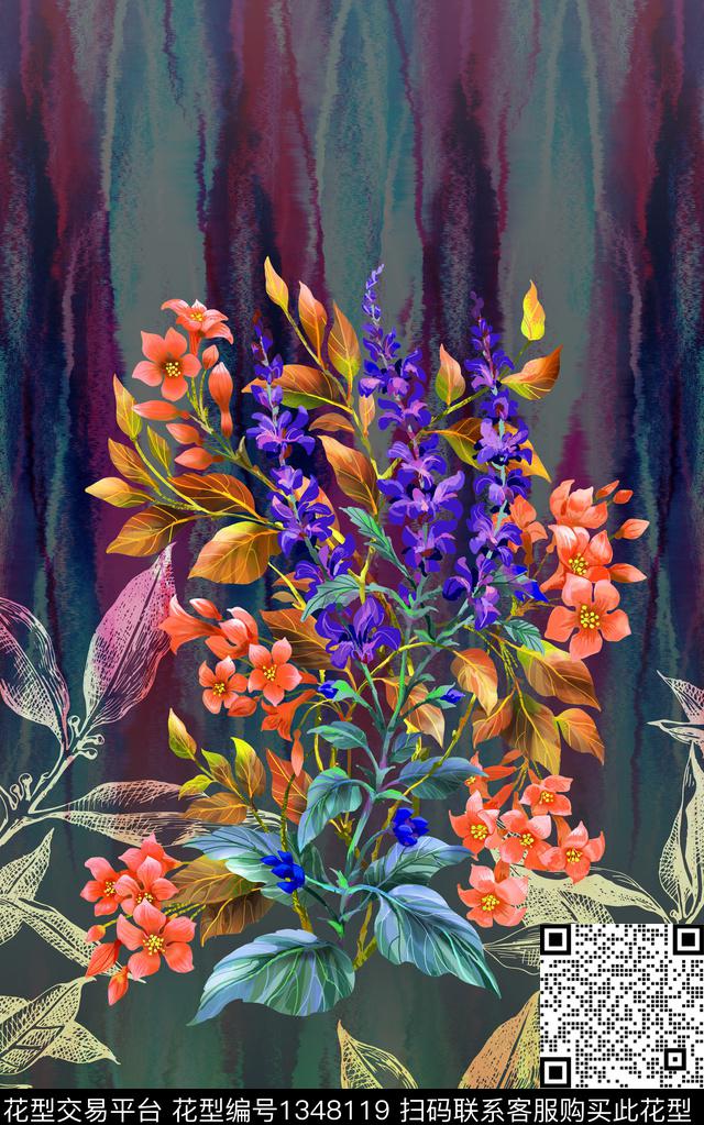 女装定位花定位花花卉数码印花华亿平台下载（图片编号: 1348119） - 瓦栏（Walan）