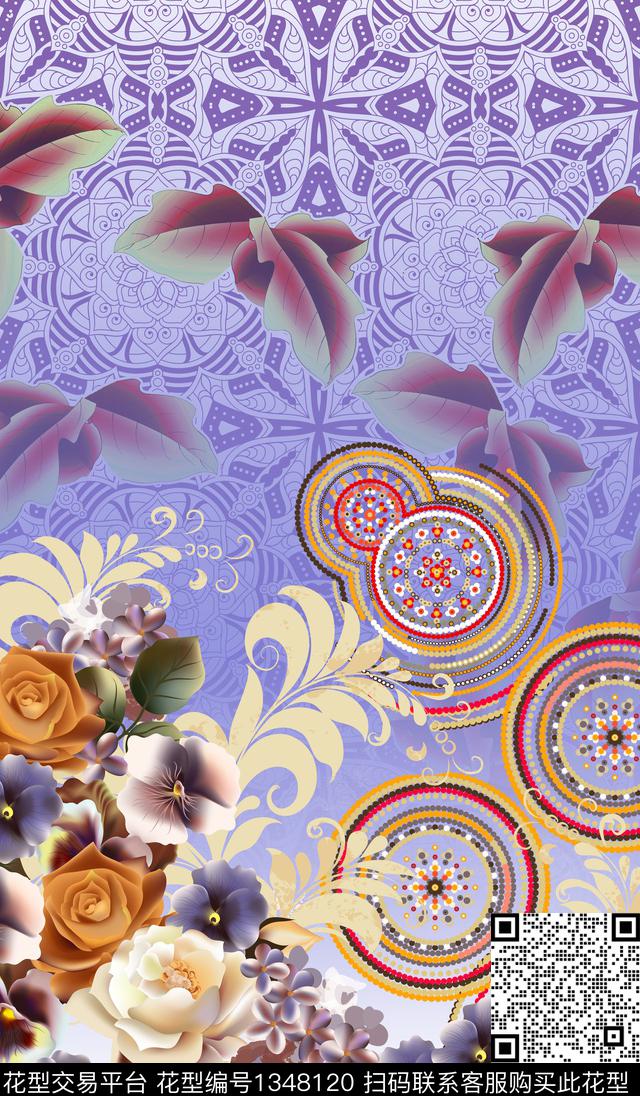 民族风花卉定位花数码印花华亿平台下载（图片编号: 1348120） - 瓦栏（Walan）