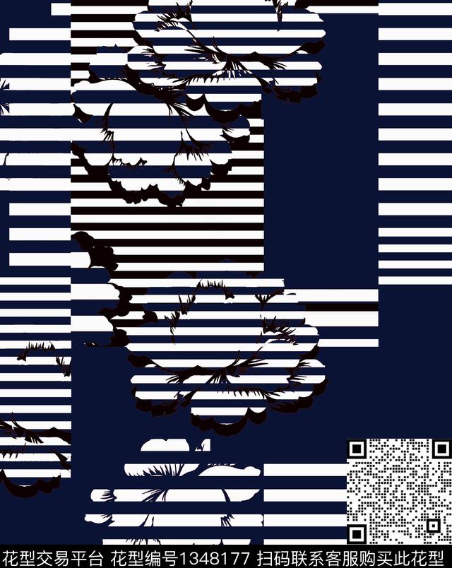 花卉波普条纹传统印花华亿平台下载（图片编号: 1348177） - 瓦栏（Walan）