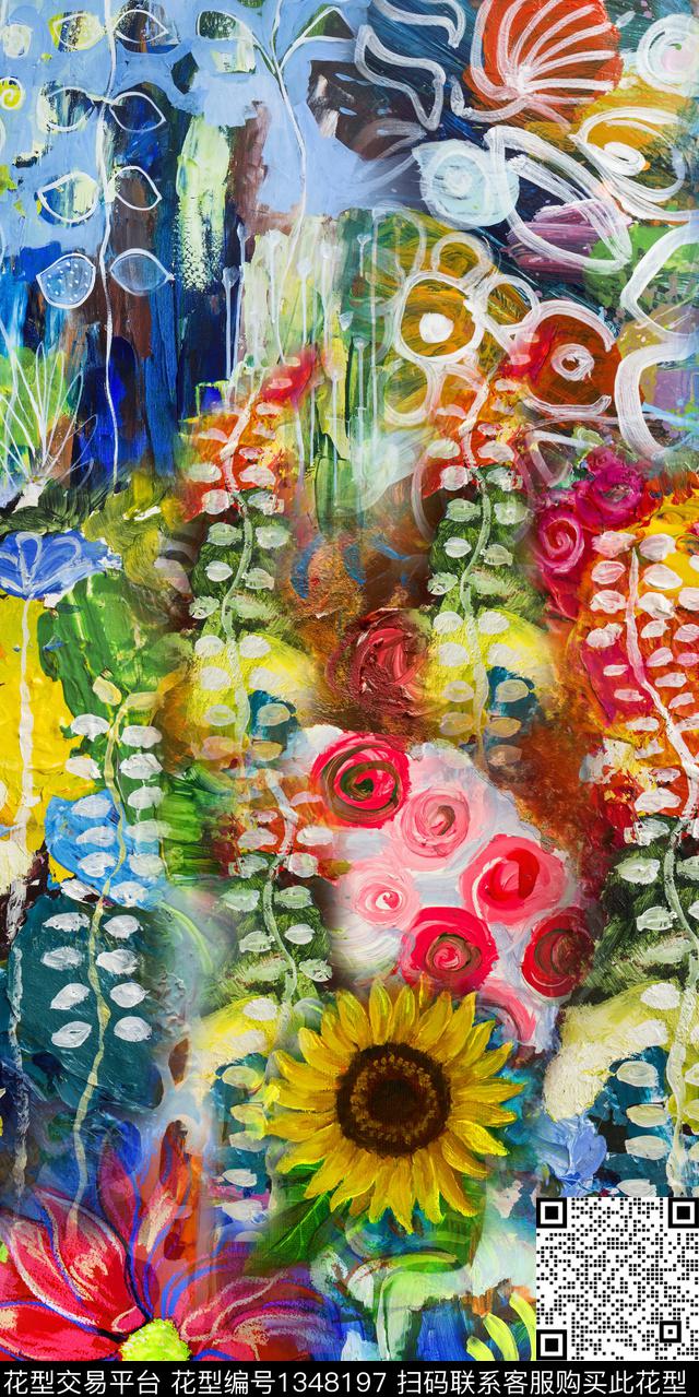 定位花花卉大牌风数码印花华亿平台下载（图片编号: 1348197） - 瓦栏（Walan）