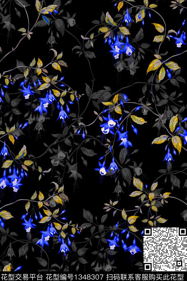 花卉香云纱真丝数码印花华亿平台下载（图片编号: 1348307） - 瓦栏（Walan）