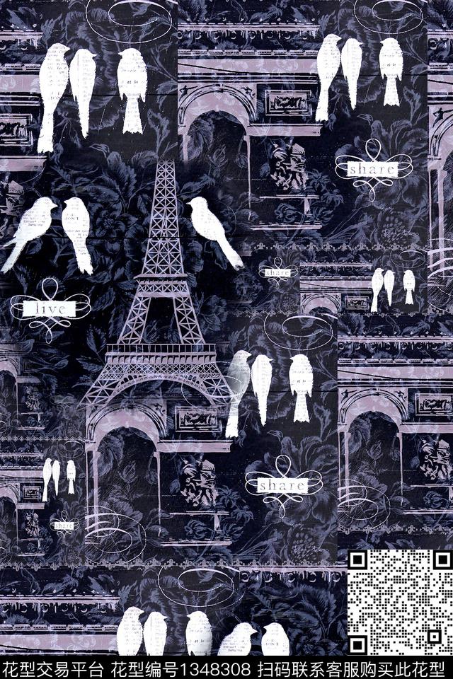 肌理建筑抽象花卉数码印花华亿平台下载（图片编号: 1348308） - 瓦栏（Walan）