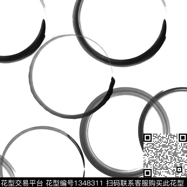几何黑白华亿平台水墨风数码印花华亿平台下载（图片编号: 1348311） - 瓦栏（Walan）