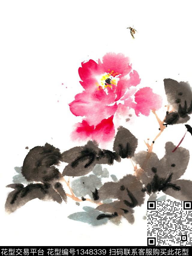 花鸟水墨风花卉数码印花华亿平台下载（图片编号: 1348339） - 瓦栏（Walan）
