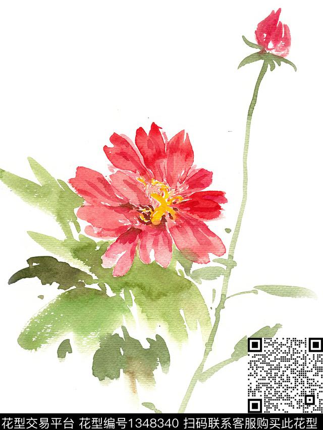 水墨风花卉手绘数码印花华亿平台下载（图片编号: 1348340） - 瓦栏（Walan）