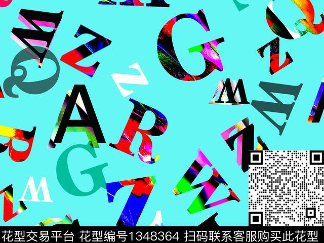 几何字母抽象数码印花华亿平台下载（图片编号: 1348364） - 瓦栏（Walan）