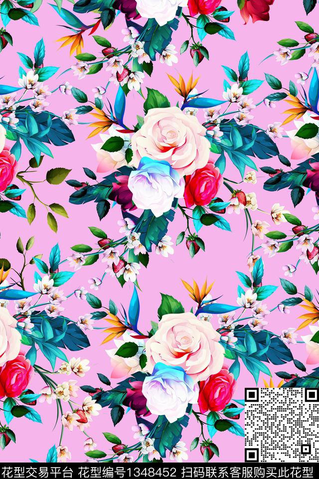 复古手绘花卉秋冬华亿平台数码印花华亿平台下载（图片编号: 1348452） - 瓦栏（Walan）